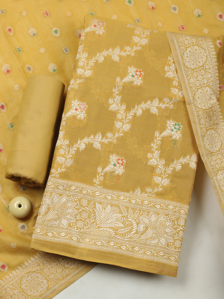 Mustard Chanderi Banarasi Unstitched Dress Material