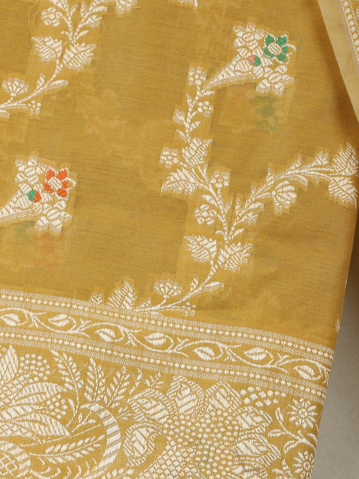 Mustard Chanderi Banarasi Unstitched Dress Material