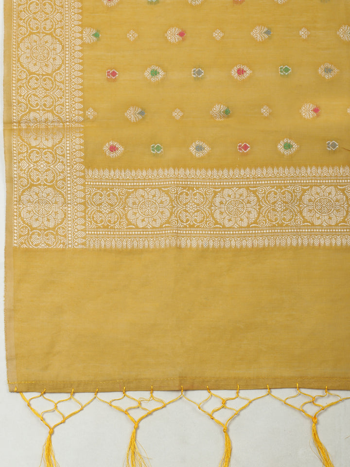 Mustard Chanderi Banarasi Unstitched Dress Material