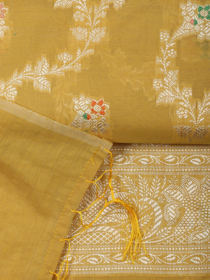 Mustard Chanderi Banarasi Unstitched Dress Material