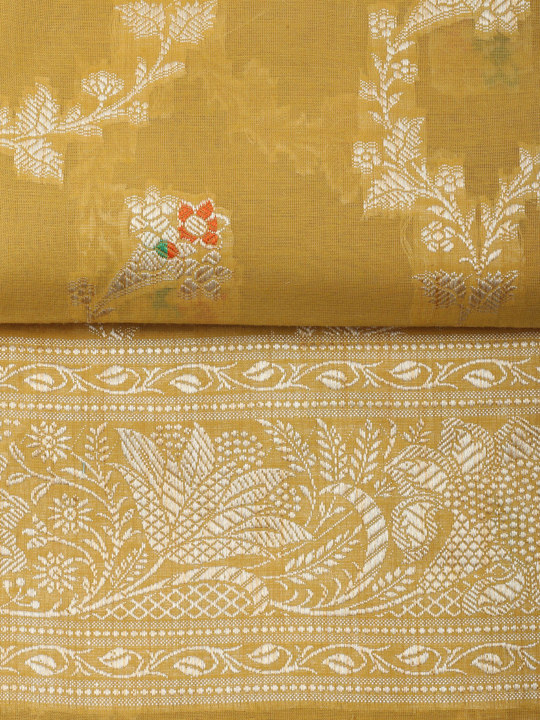 Mustard Chanderi Banarasi Unstitched Dress Material