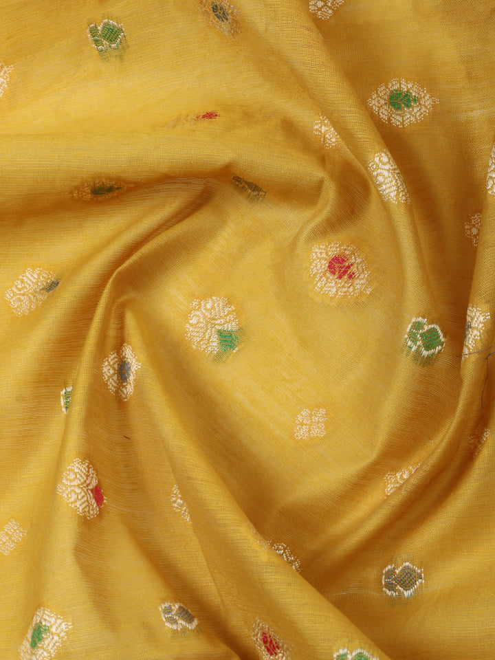 Mustard Chanderi Banarasi Unstitched Dress Material