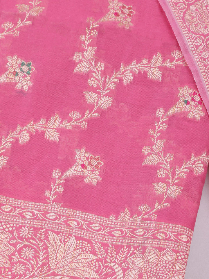 Pink Chanderi Banarasi Unstitched Dress Material