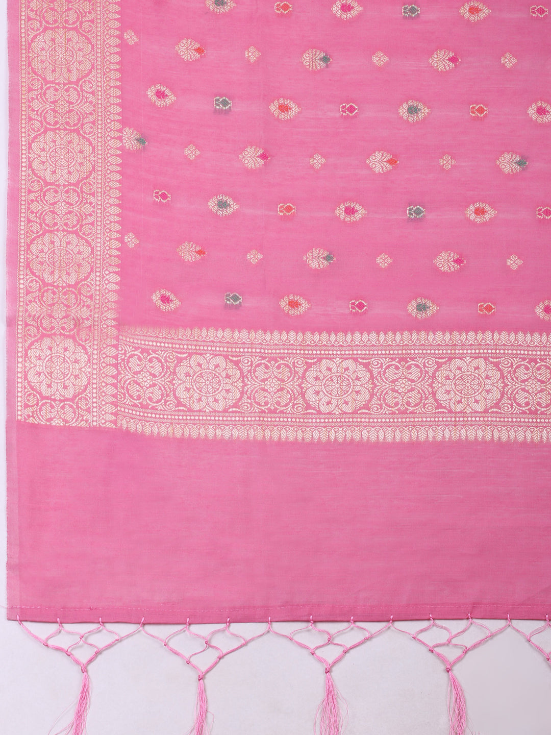 Pink Chanderi Banarasi Unstitched Dress Material