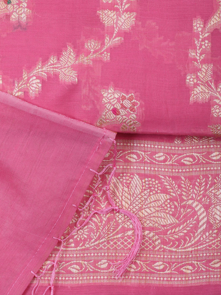 Pink Chanderi Banarasi Unstitched Dress Material