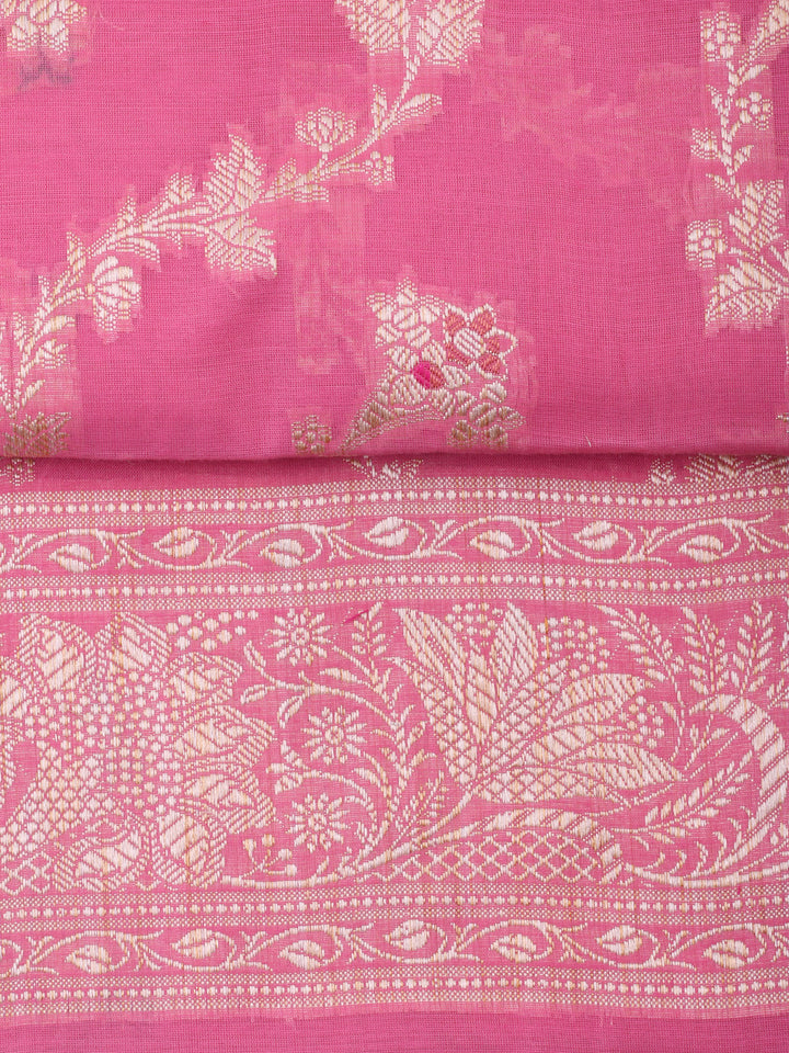 Pink Chanderi Banarasi Unstitched Dress Material