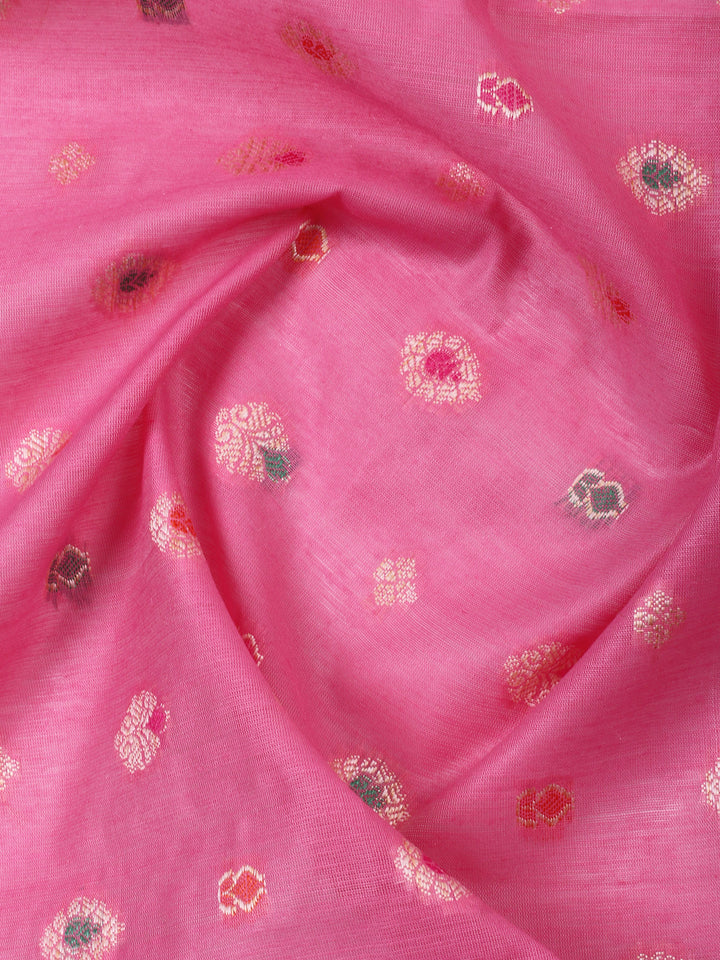 Pink Chanderi Banarasi Unstitched Dress Material