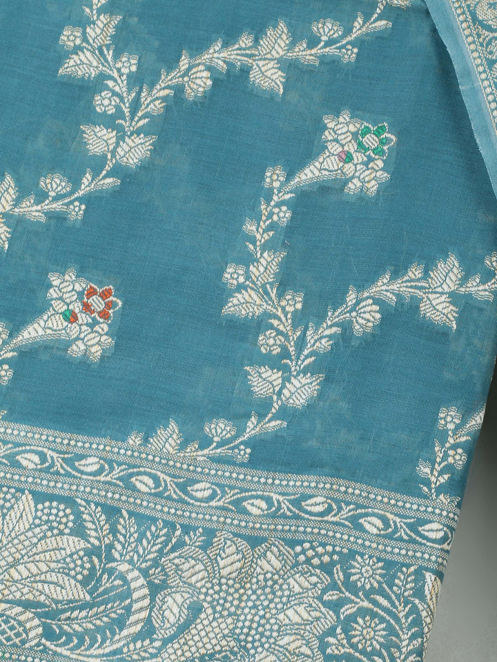 Sky Blue Chanderi Banarasi Unstitched Dress Material