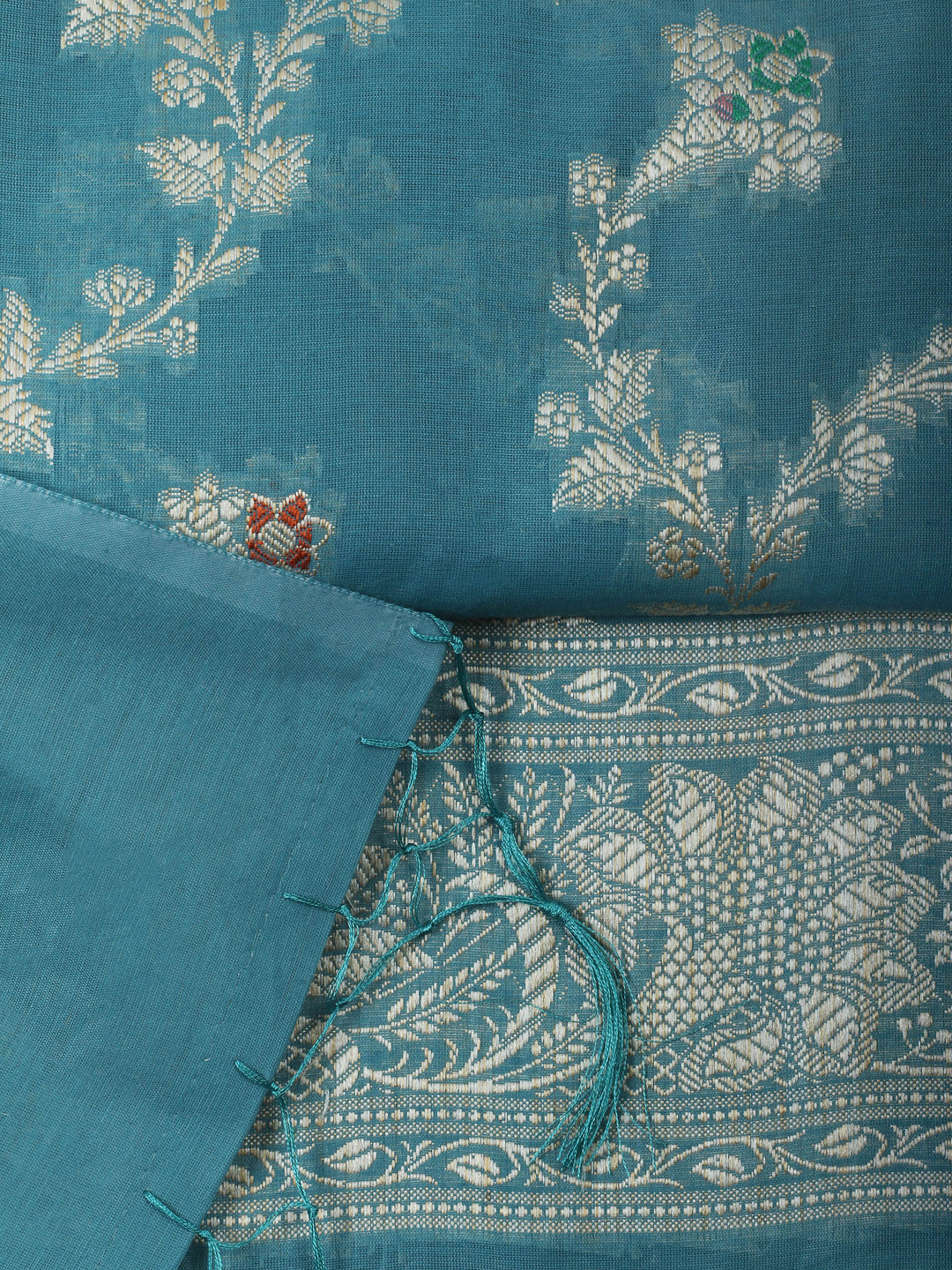 Sky Blue Chanderi Banarasi Unstitched Dress Material