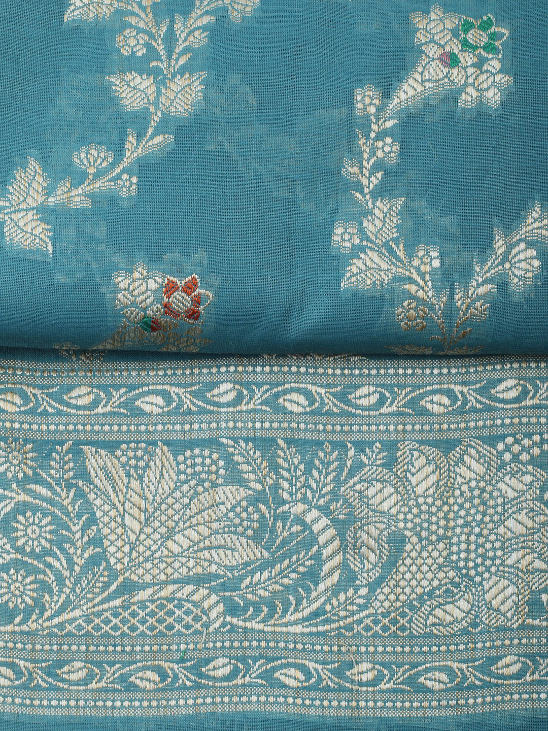 Sky Blue Chanderi Banarasi Unstitched Dress Material