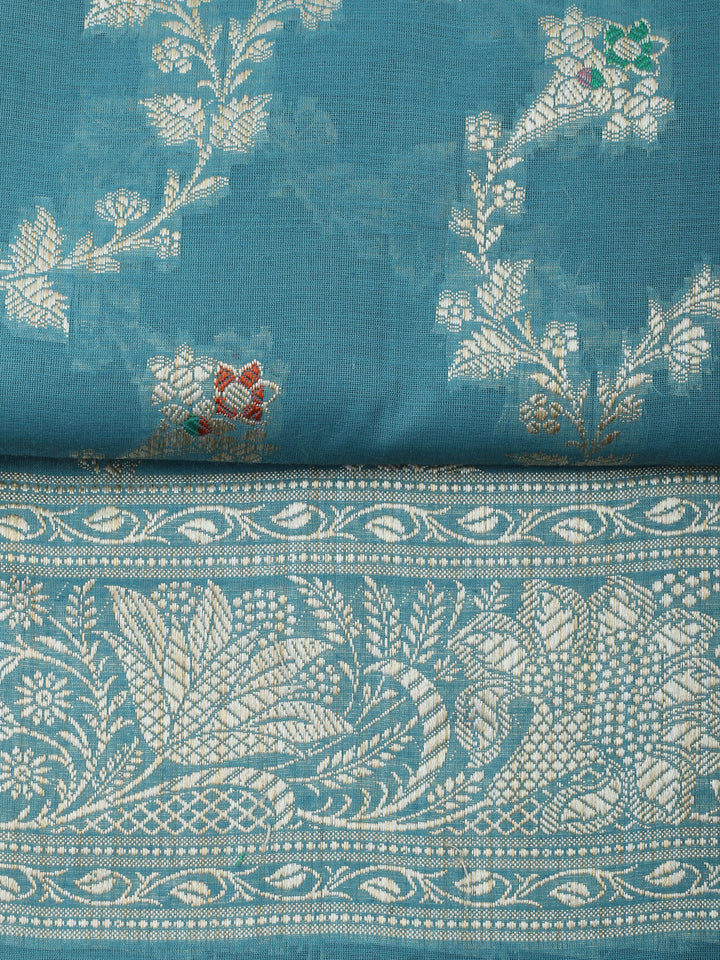 Sky Blue Chanderi Banarasi Unstitched Dress Material