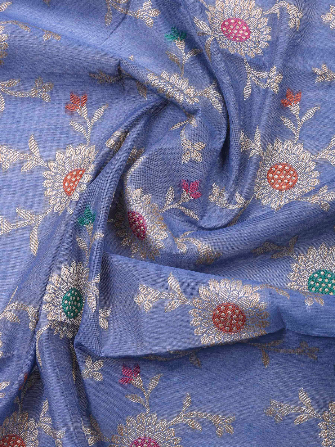 Grey Blue Banarasi Chanderi Unstitched Dress Material
