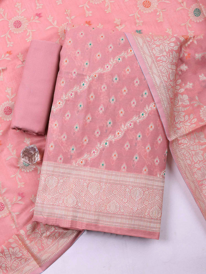 Mauve Banarasi Chanderi Unstitched Dress Material
