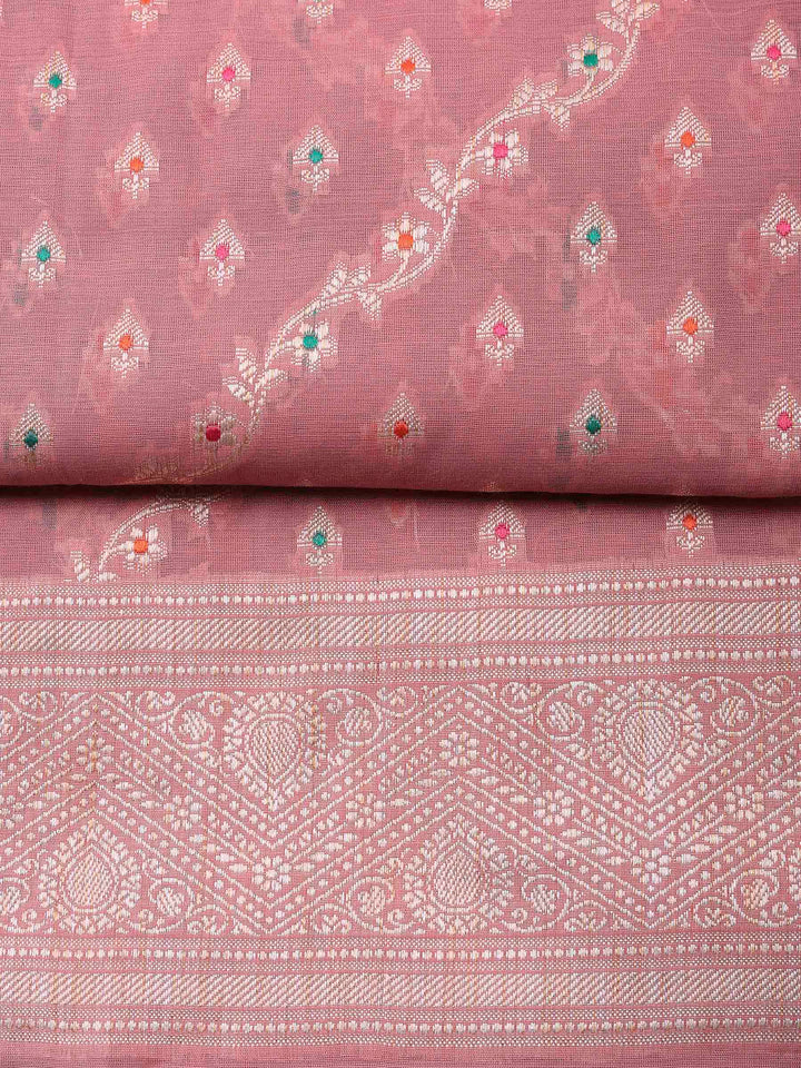 Mauve Banarasi Chanderi Unstitched Dress Material