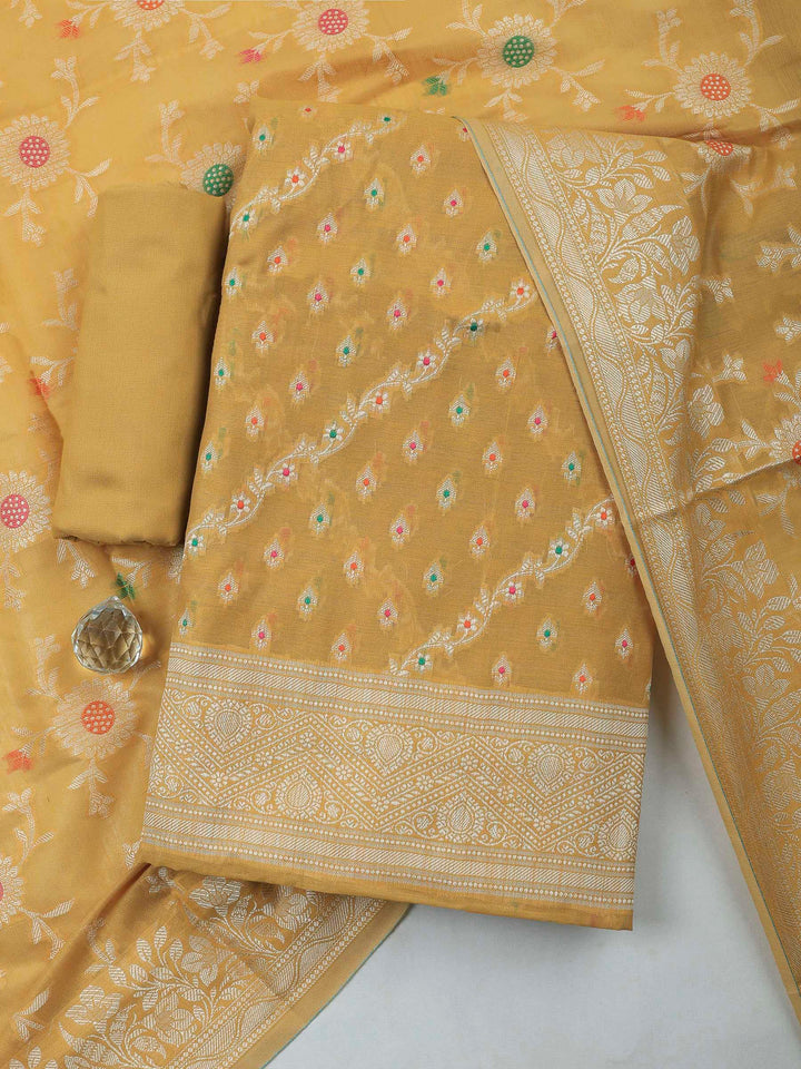 Mustard Banarasi Chanderi Unstitched Dress Material