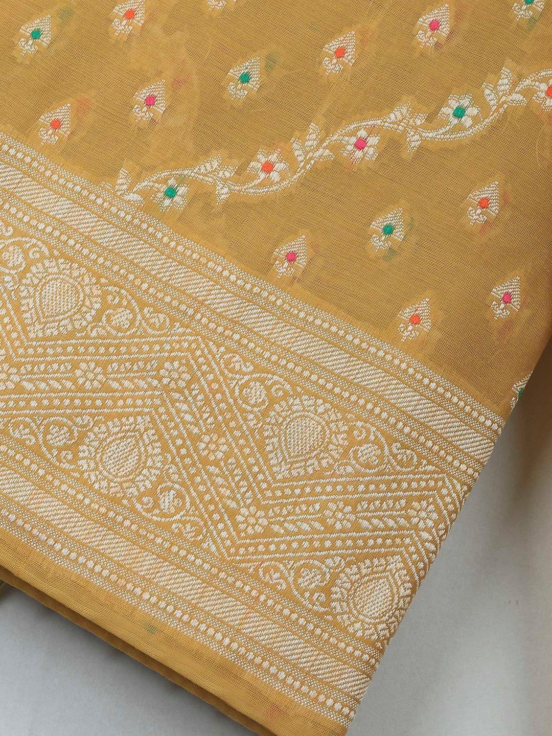 Mustard Banarasi Chanderi Unstitched Dress Material