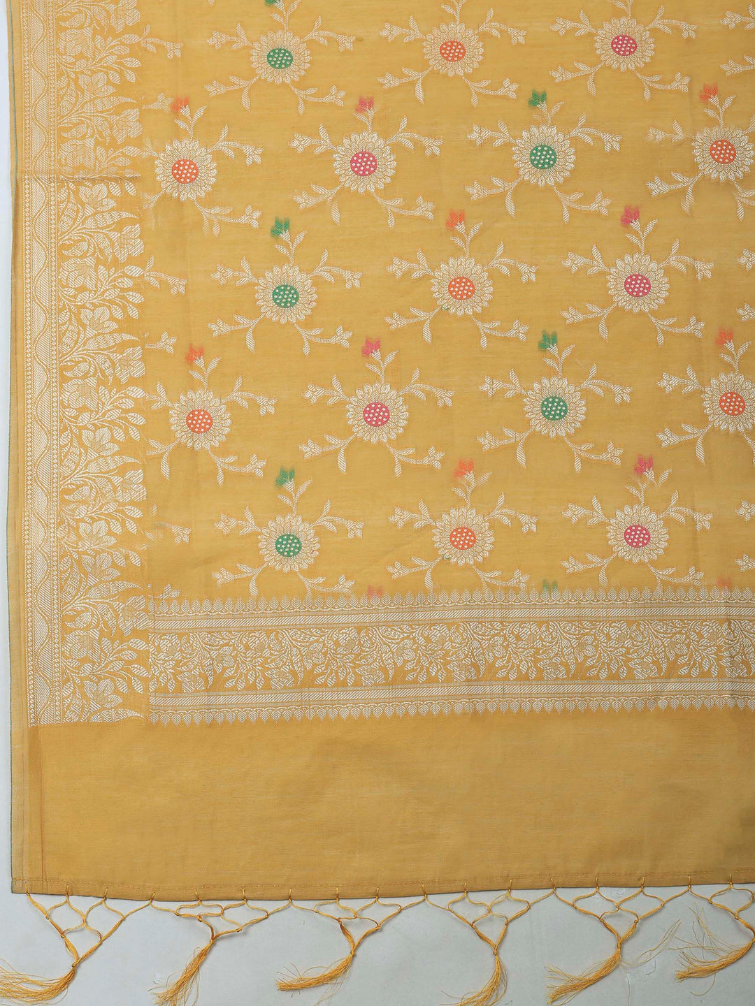 Mustard Banarasi Chanderi Unstitched Dress Material