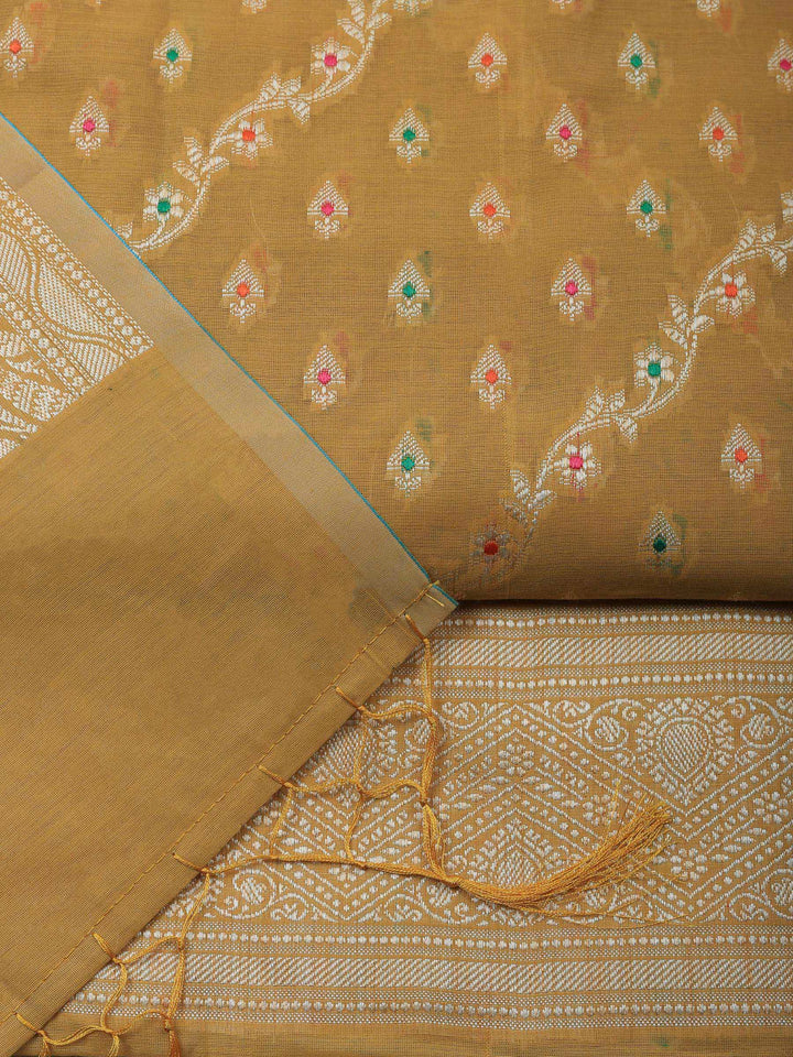 Mustard Banarasi Chanderi Unstitched Dress Material