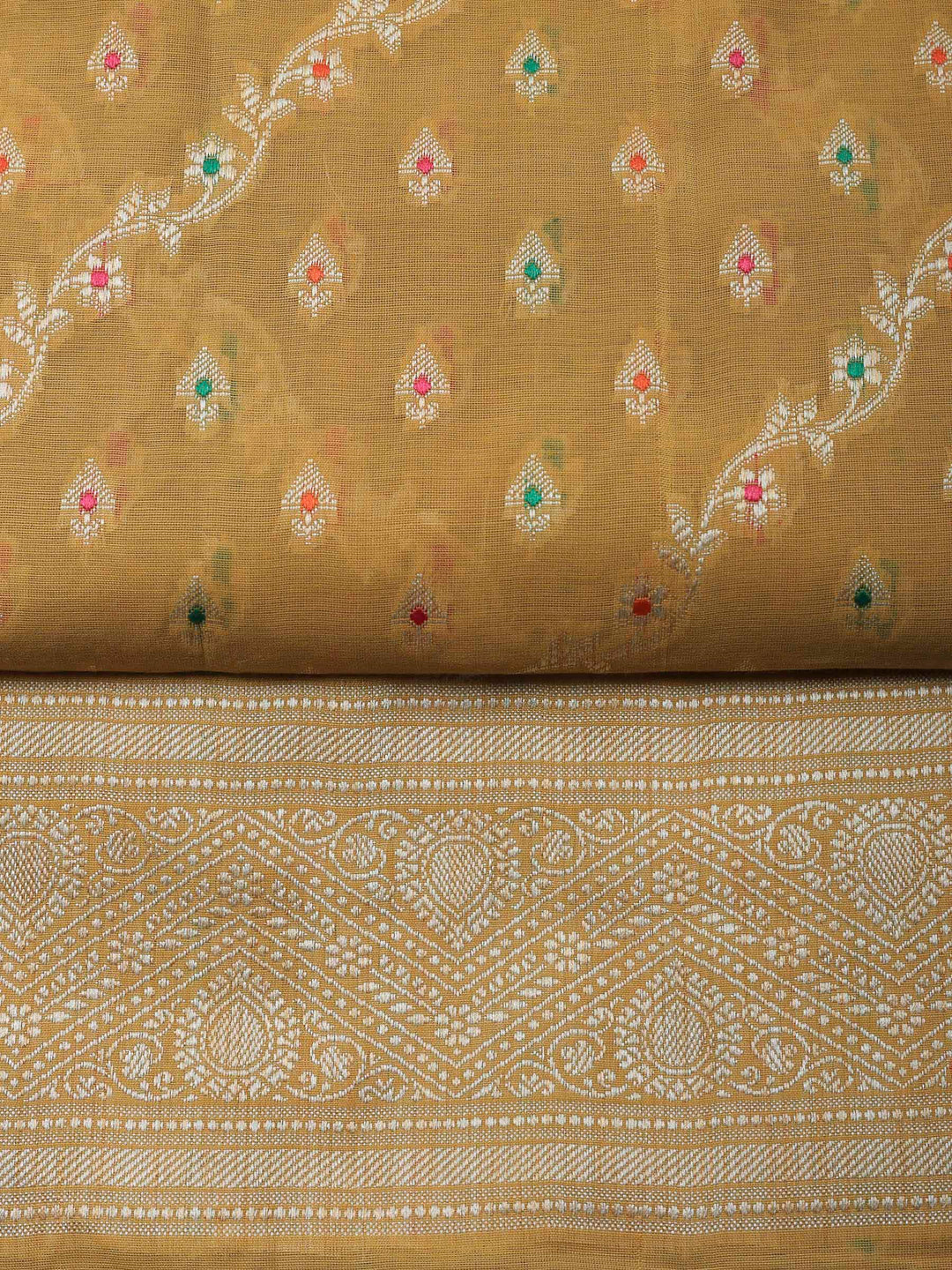 Mustard Banarasi Chanderi Unstitched Dress Material