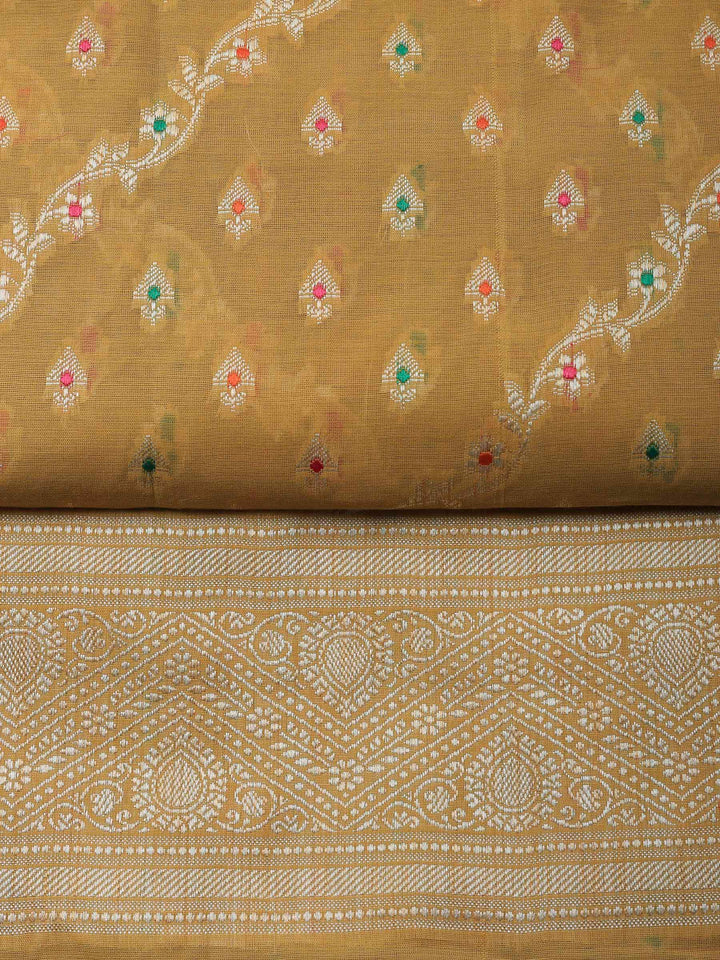 Mustard Banarasi Chanderi Unstitched Dress Material