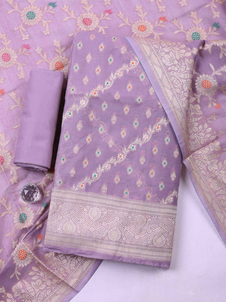 Purple Banarasi Chanderi Unstitched Dress Material