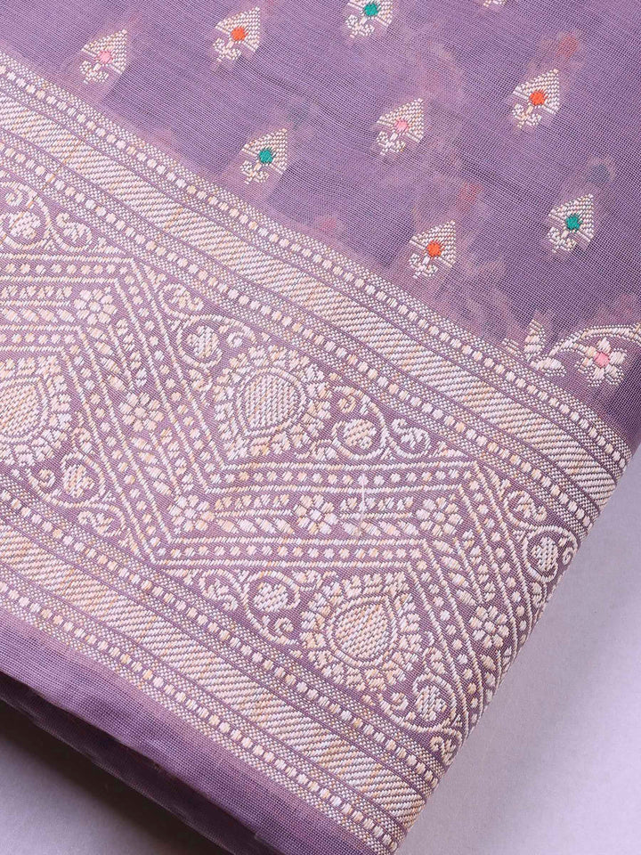 Purple Banarasi Chanderi Unstitched Dress Material