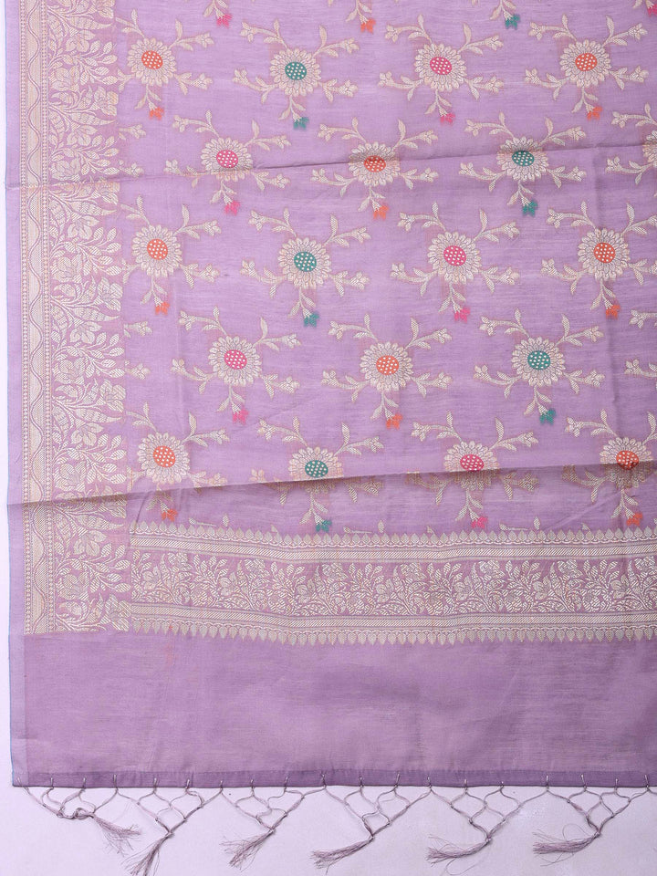 Purple Banarasi Chanderi Unstitched Dress Material