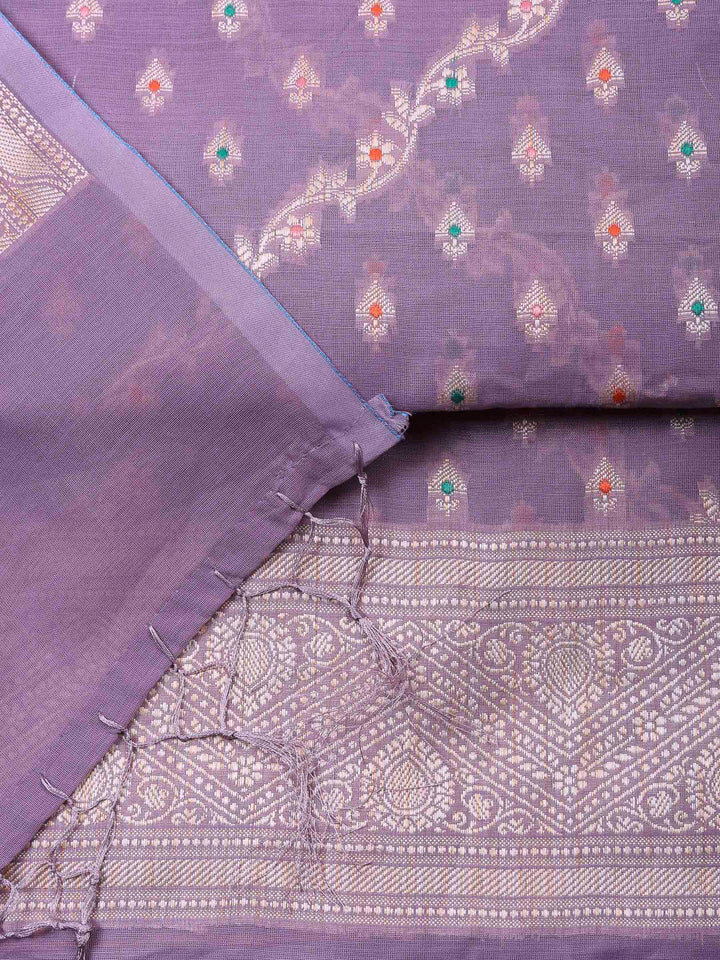 Purple Banarasi Chanderi Unstitched Dress Material