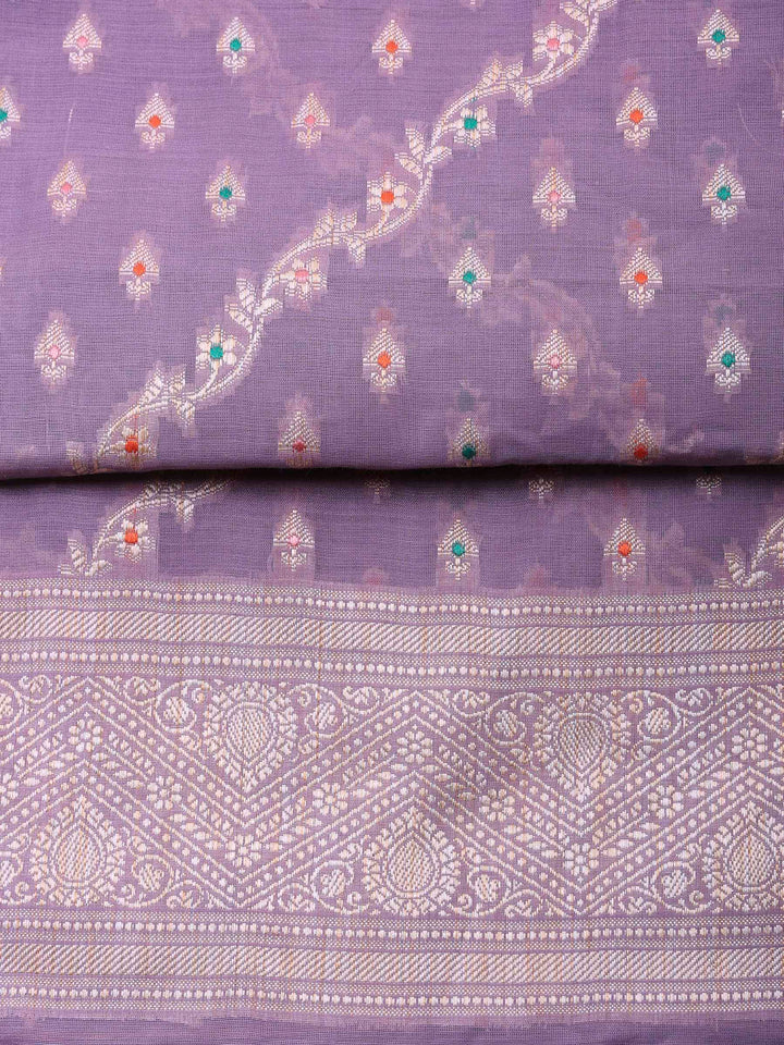 Purple Banarasi Chanderi Unstitched Dress Material