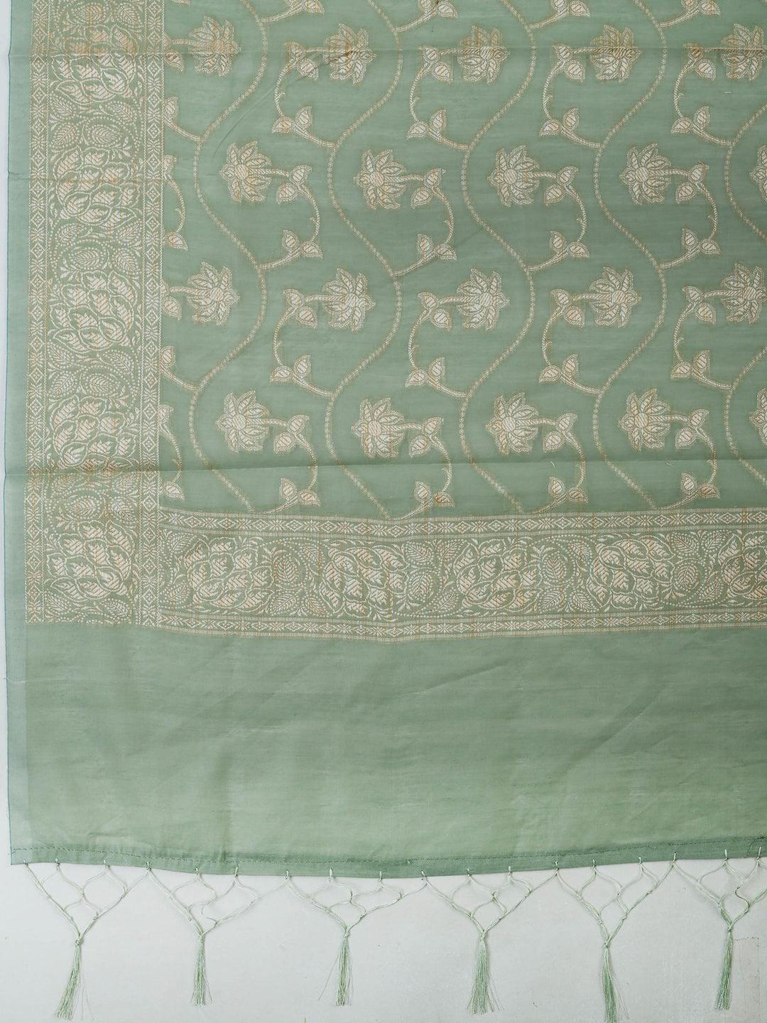 Aqua-Green Chanderi Woven Design Unstitched Dress Material