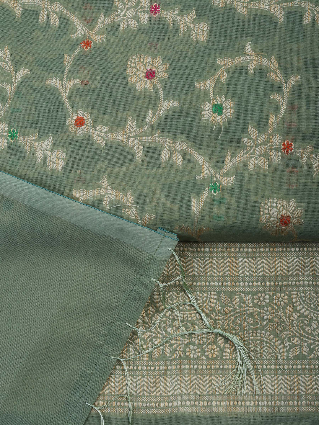 Aqua-Green Chanderi Woven Design Unstitched Dress Material