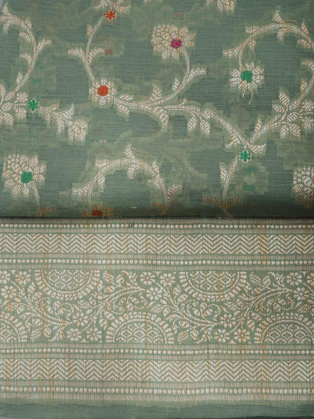 Aqua-Green Chanderi Woven Design Unstitched Dress Material