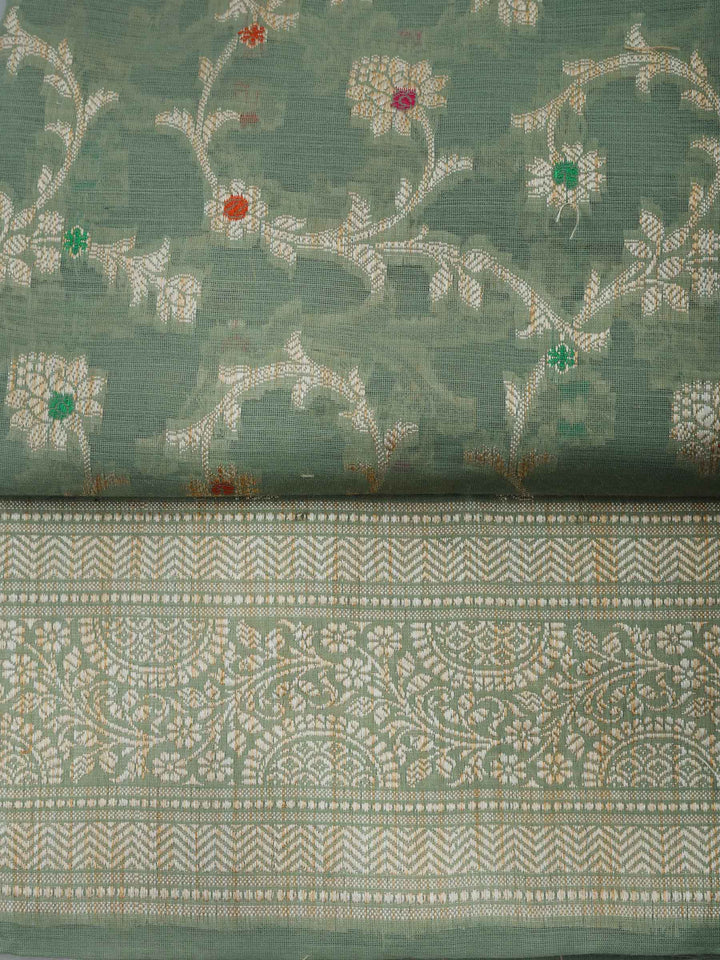 Aqua-Green Chanderi Woven Design Unstitched Dress Material