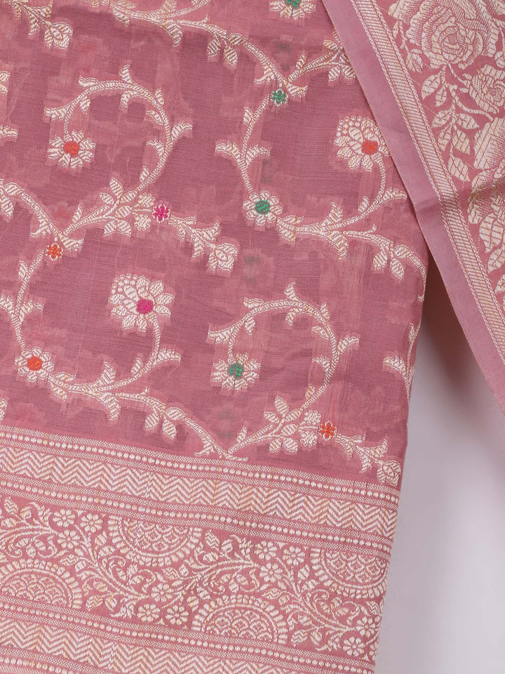 Dull Pink Chanderi Banarasi Unstitched Dress Material