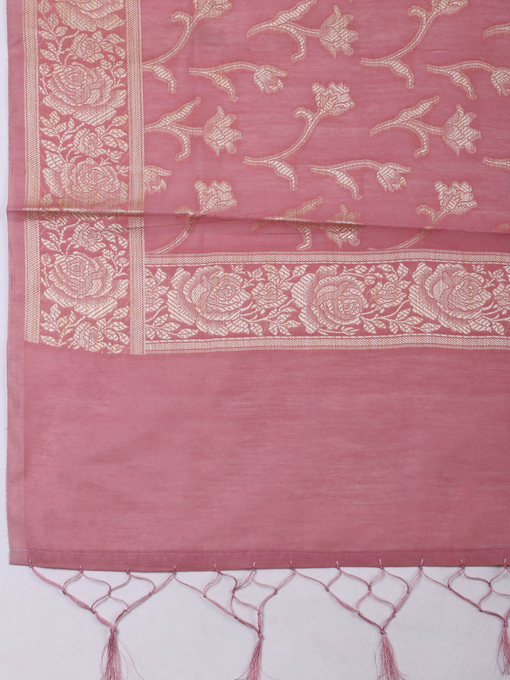 Dull Pink Chanderi Banarasi Unstitched Dress Material