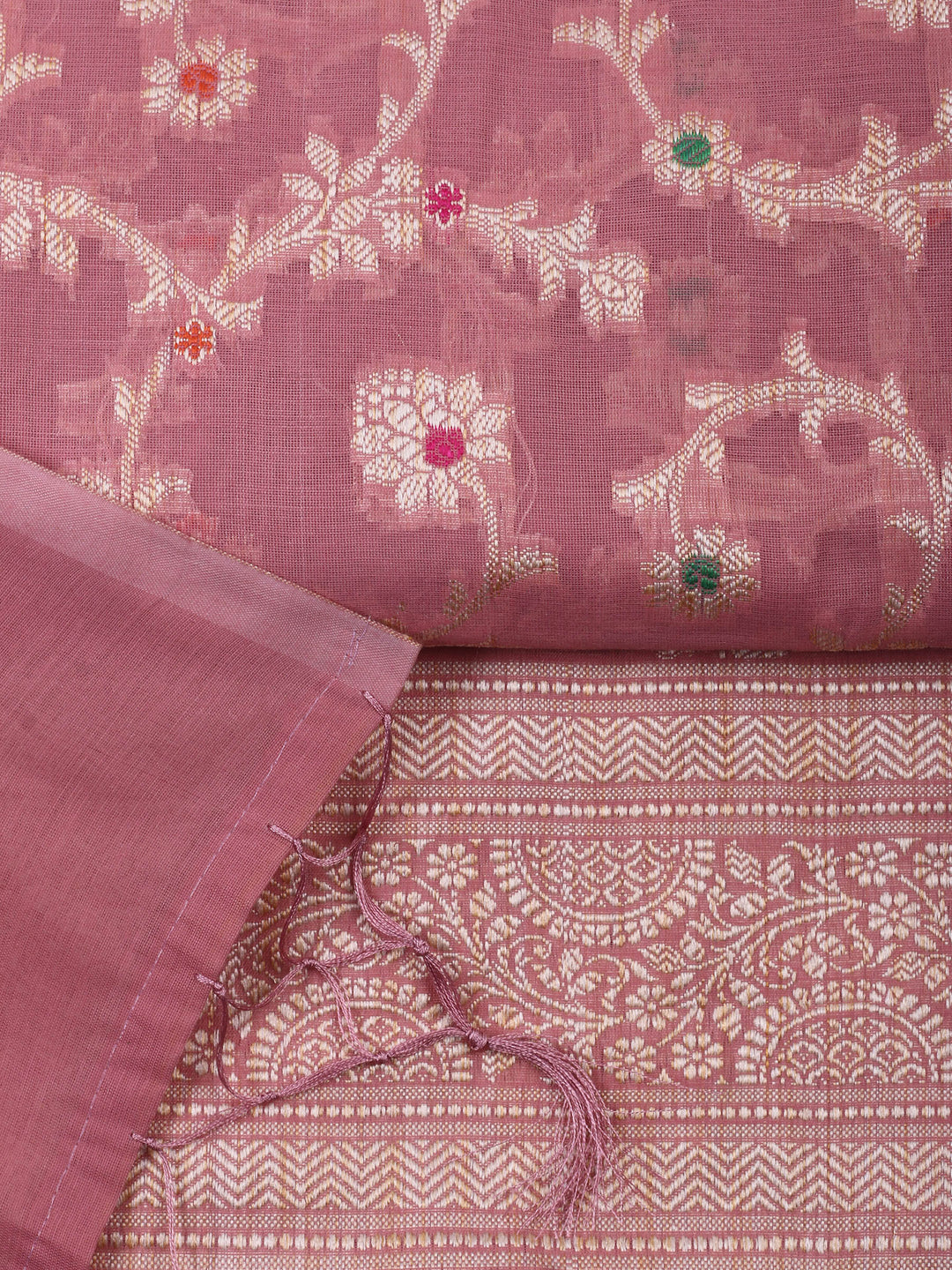 Dull Pink Chanderi Banarasi Unstitched Dress Material