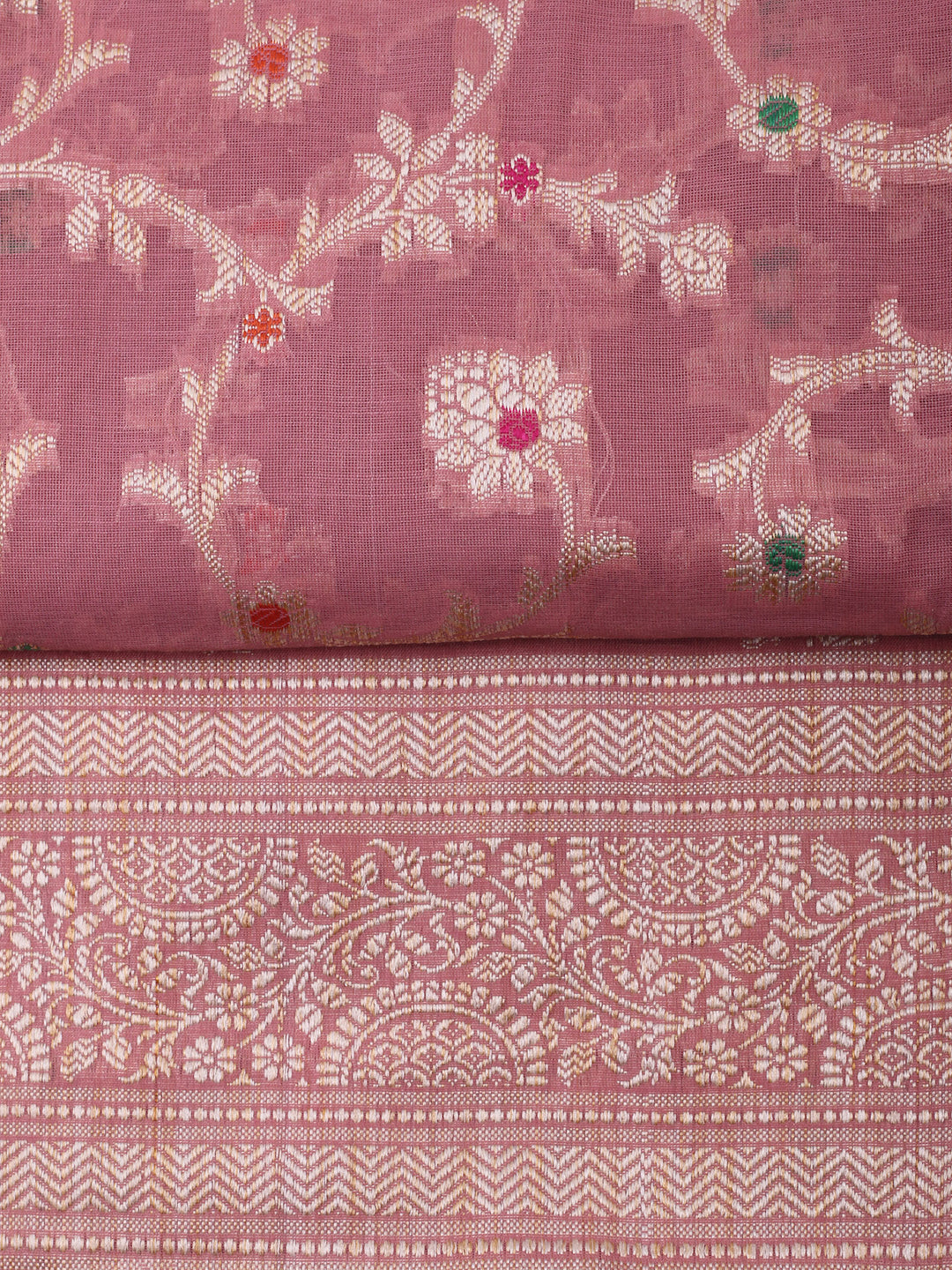 Dull Pink Chanderi Banarasi Unstitched Dress Material