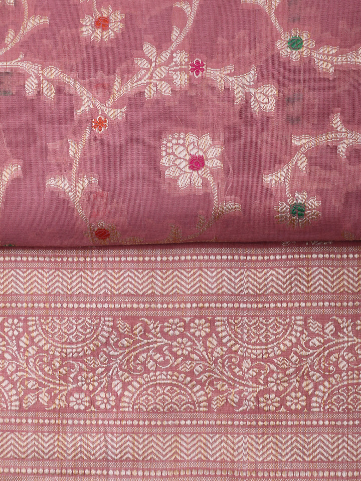 Dull Pink Chanderi Banarasi Unstitched Dress Material