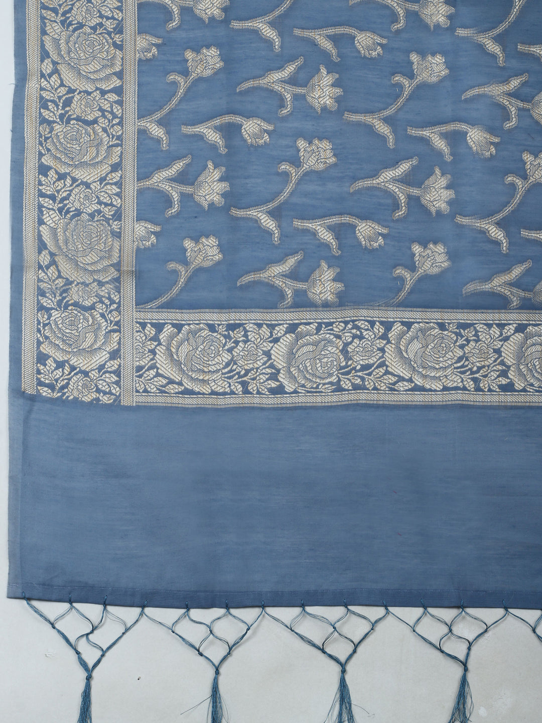 Grey Blue Chanderi Banarasi Unstitched Dress Material