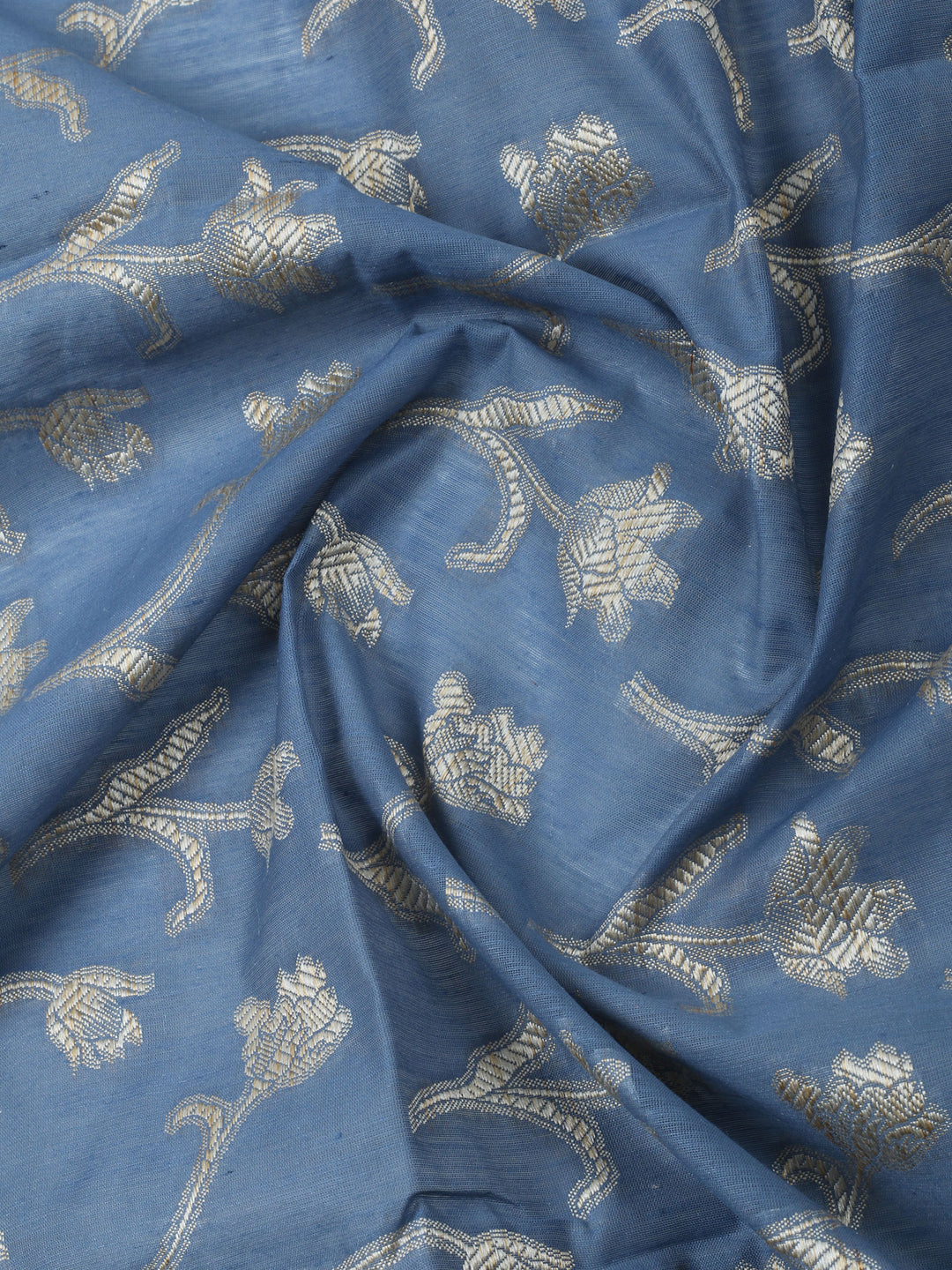 Grey Blue Chanderi Banarasi Unstitched Dress Material