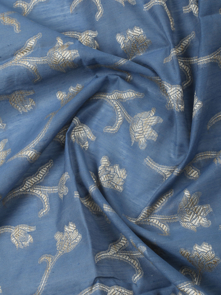 Grey Blue Chanderi Banarasi Unstitched Dress Material