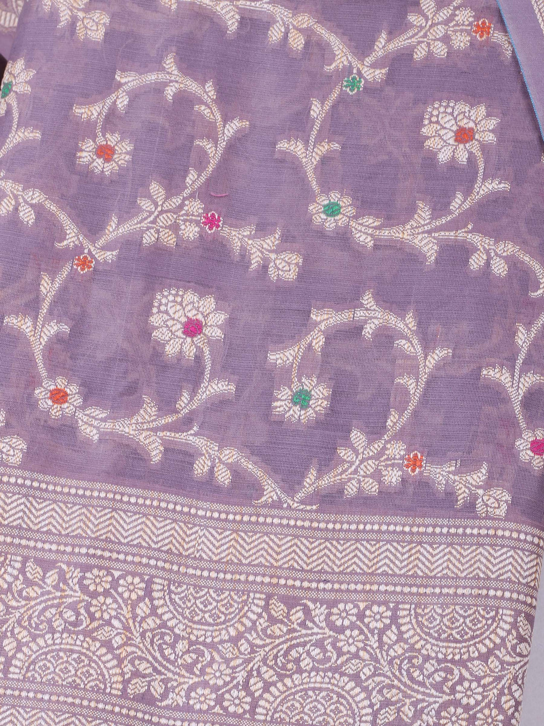 Mauve Chanderi Banarasi Unstitched Dress Material