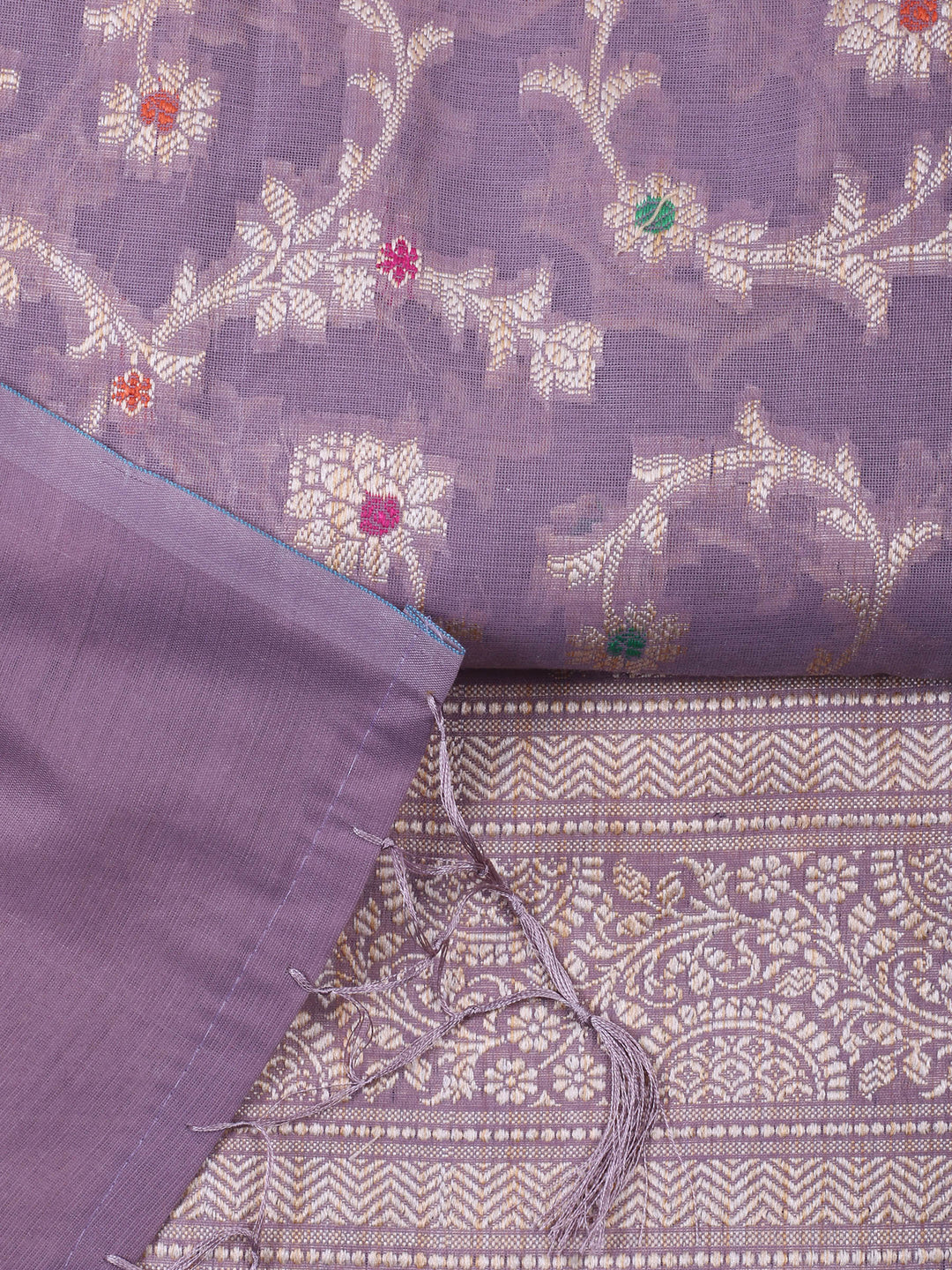 Mauve Chanderi Banarasi Unstitched Dress Material