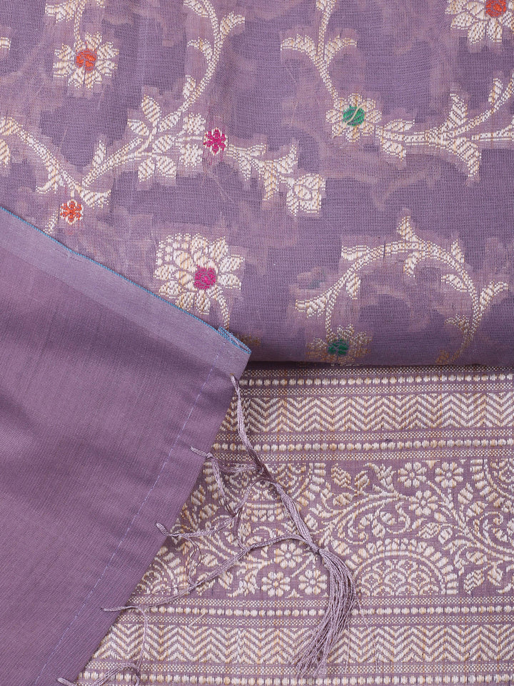 Mauve Chanderi Banarasi Unstitched Dress Material