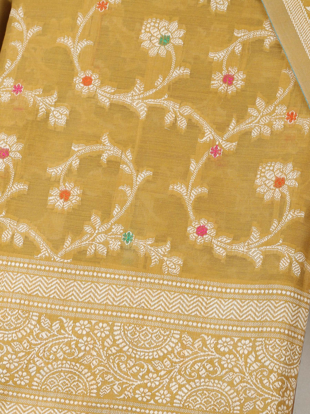 Mustard Chanderi Banarasi Unstitched Dress Material