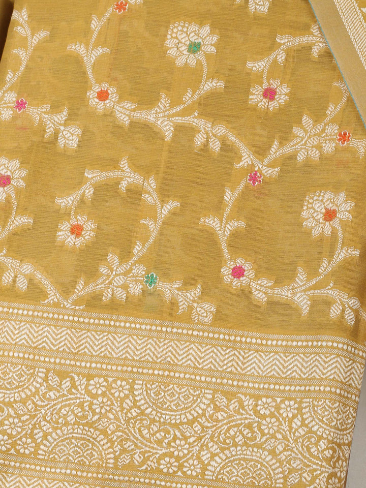 Mustard Chanderi Banarasi Unstitched Dress Material