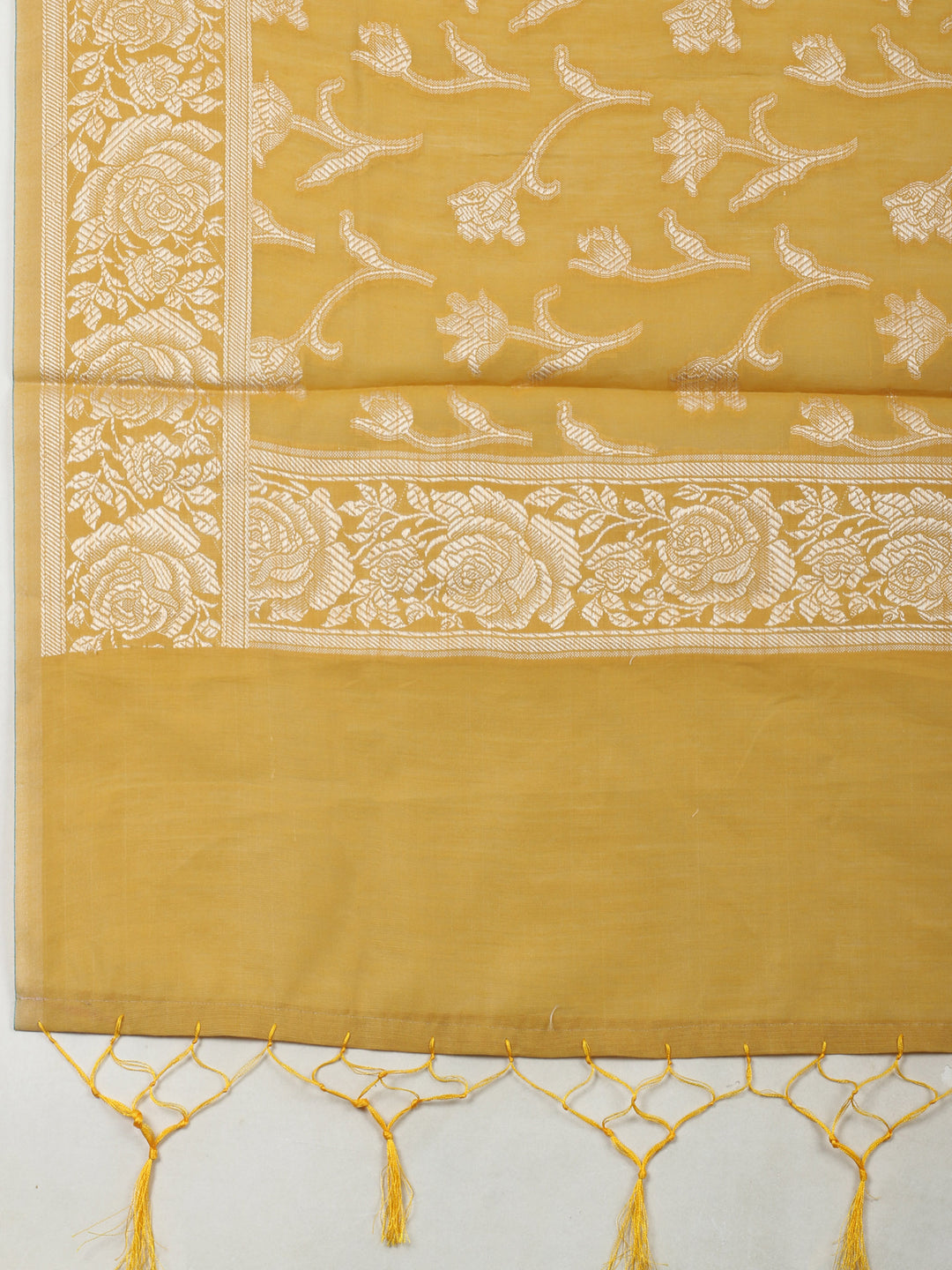 Mustard Chanderi Banarasi Unstitched Dress Material