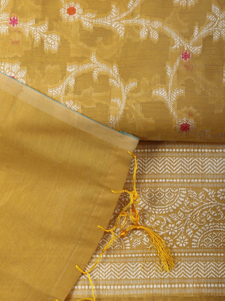 Mustard Chanderi Banarasi Unstitched Dress Material