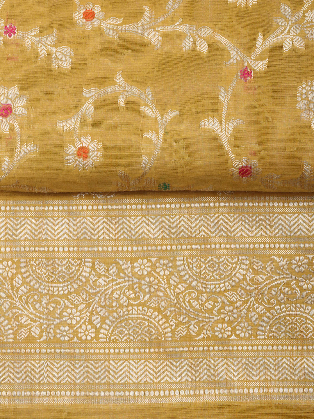 Mustard Chanderi Banarasi Unstitched Dress Material