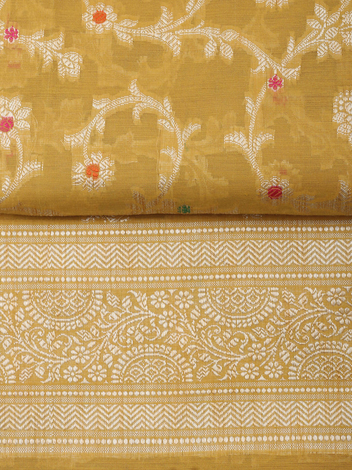 Mustard Chanderi Banarasi Unstitched Dress Material